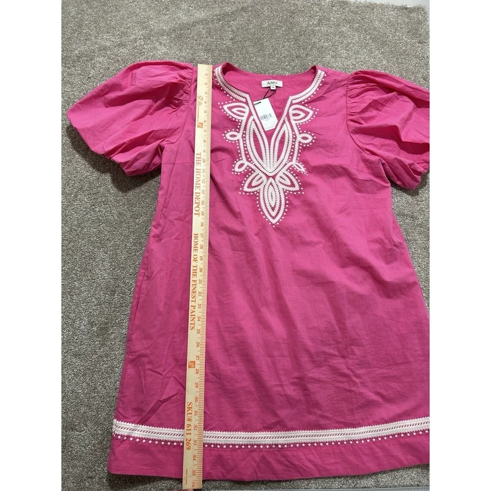 NEW Avara Women's XXL Roxanne Dress Pink Puff Short Sleeve V Neck Pockets Pinch
